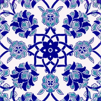 20x20 Cm BR 10 Selçuk Mavi Çiçek Desenli Kütahya Çini